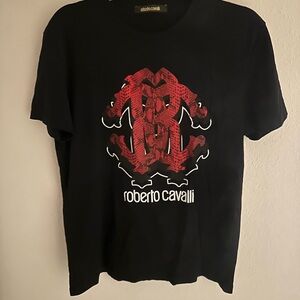 Roberto Cavalli Black Tee with Red Design